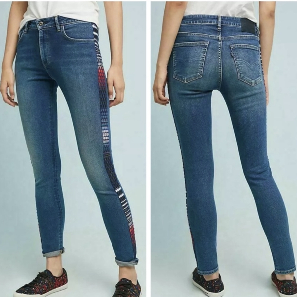 NWT Levi's for Anthropologie 721 made and crafted high rise skinny embroidered